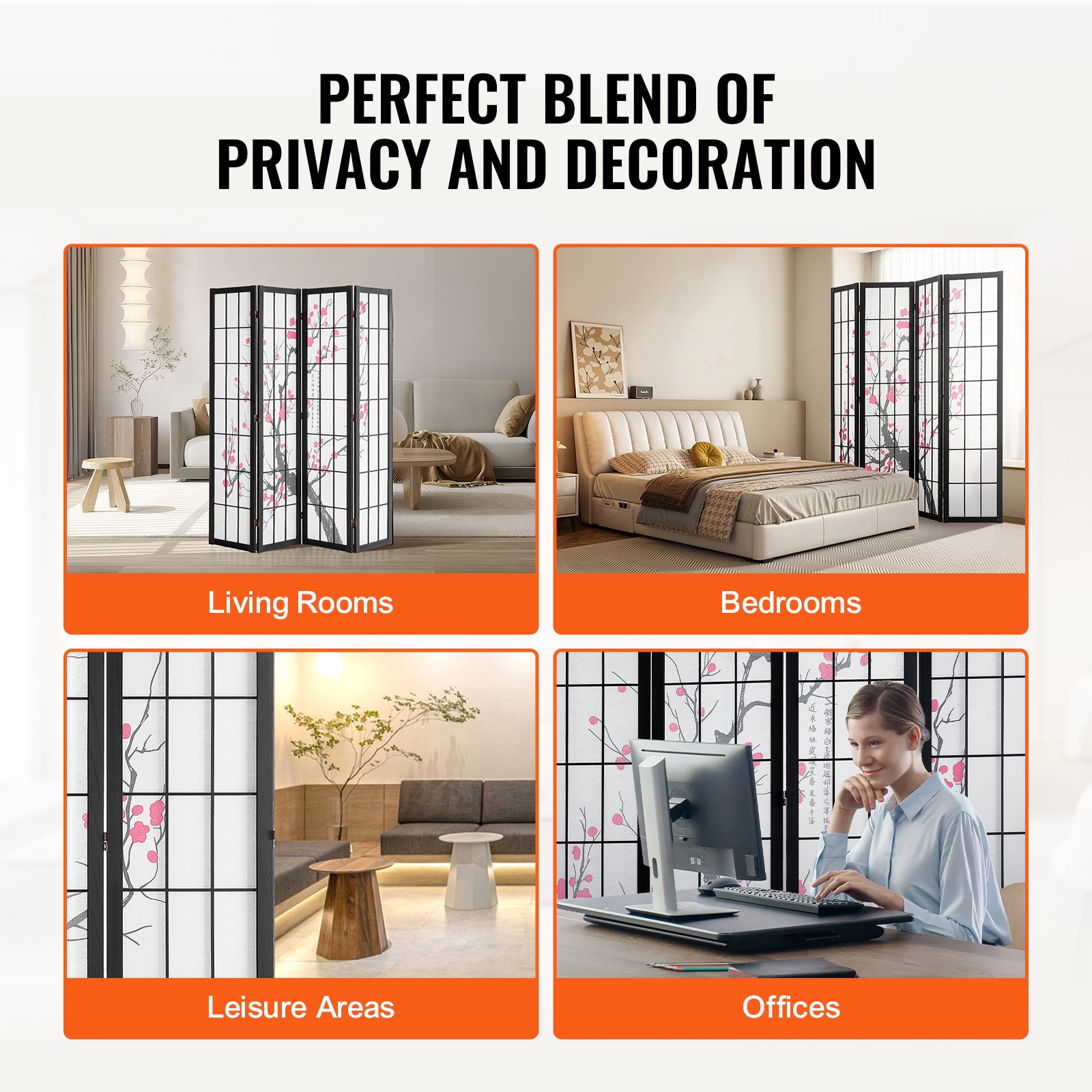Cloison de séparation,SucceBuy paravent japonais à 4 panneaux,paravent de confidentialité pliable pour intérieur,cloison japonaise portable - 8