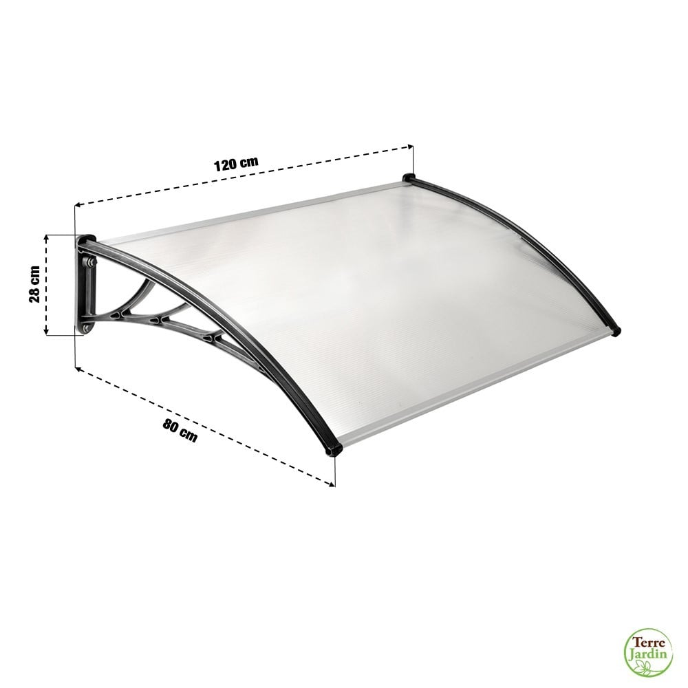 Auvent Porte D'entrée Noir 100x80 Cm - Marquise Incurvée - Polycarbonate UV Et Aluminium - Résistant Aux Intempéries
