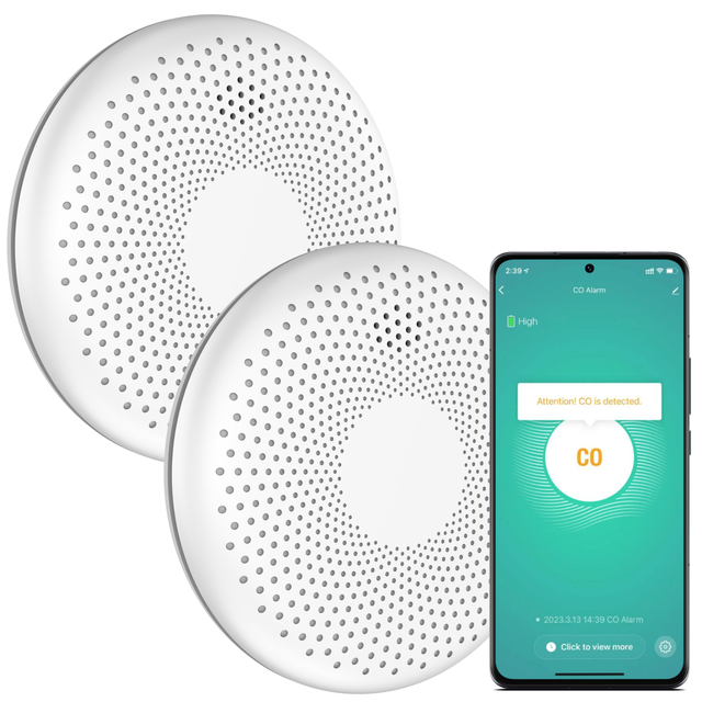 Aroha Smart Connect Rilevatore Di Fumo E Monossido Di Carbonio WiFi - Batteria Da 10 Anni - Allarme Antincendio & Monossido Carbonio - 2 pezzi