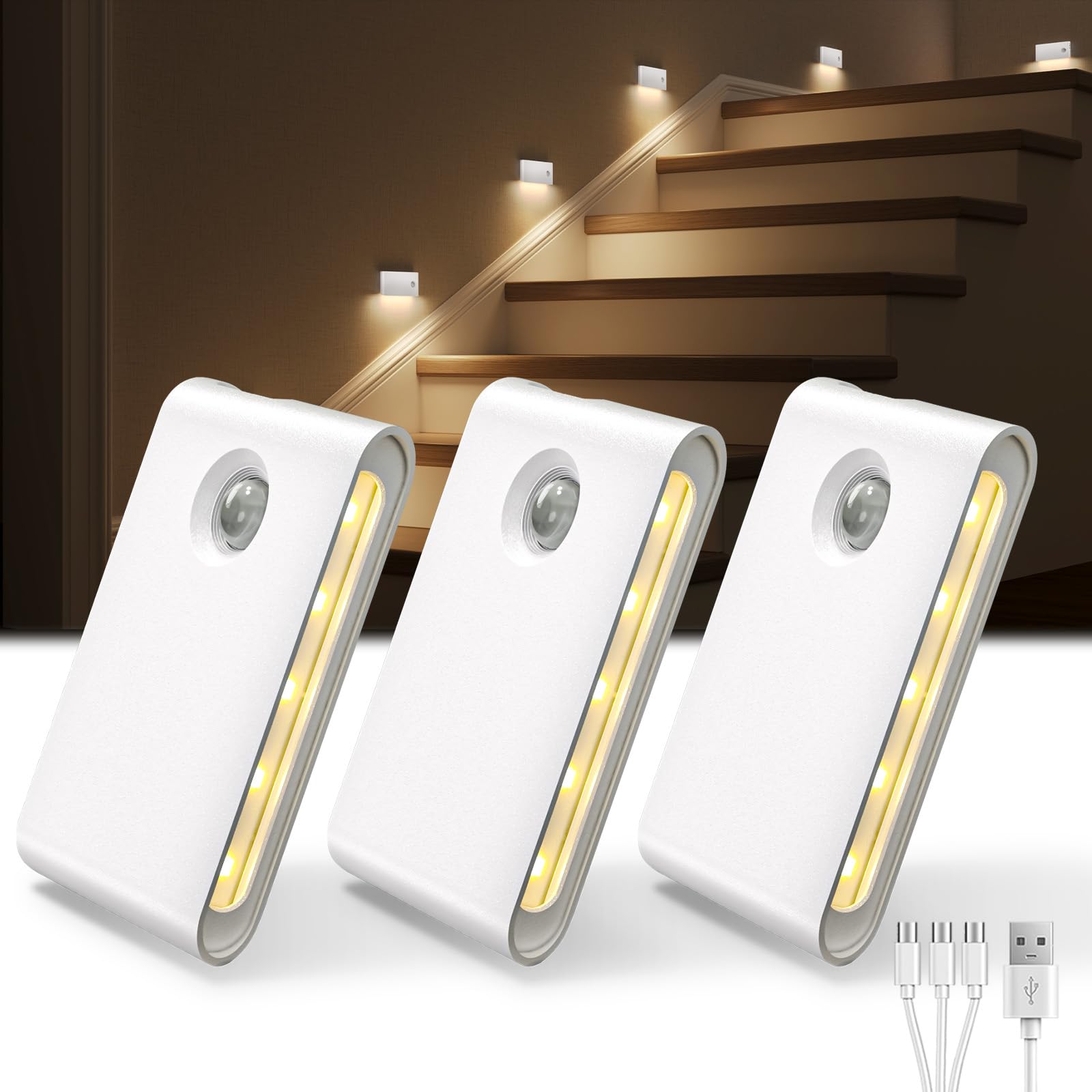 LEDANDER - Pack de 3 luces nocturnas inteligentes con sensor y ...