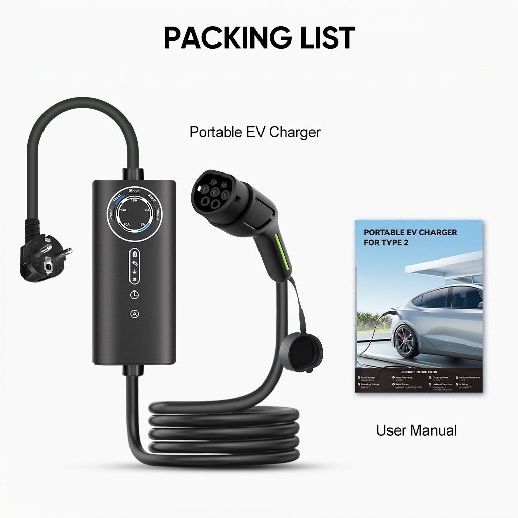 Carregador Portátil para Veículos Elétricos 3.5kW 16A Cabo 6m Tipo 2 IP67 Ajustável 6A-16A Programável Certificação CE - 9