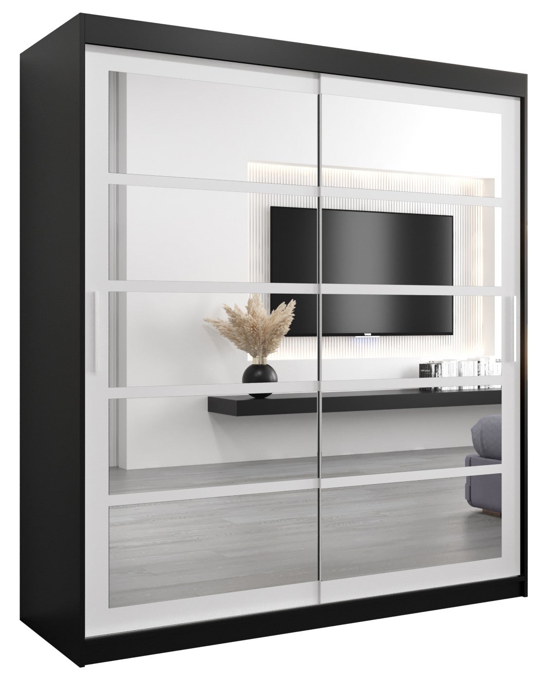 Szafa przesuwna garderoba ROMA 2 180 x 62 x 200 cm Czarny + Biały - Abiks Meble