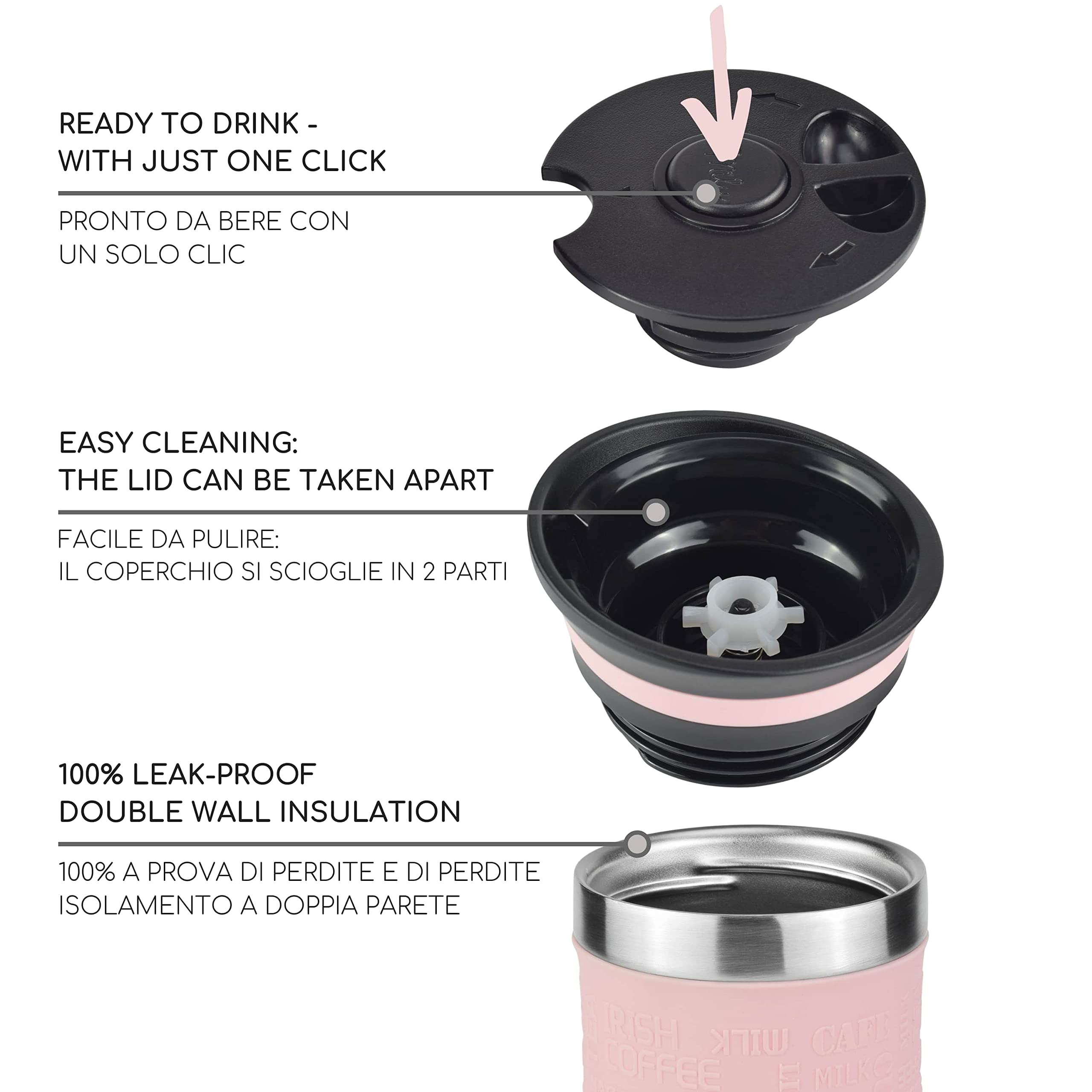 Tazza Termica Da 500 Ml In Acciaio Inox - Thermos Per Caff&egrave; E T&egrave; | Ideale Per Auto, Ufficio E Viaggio | Colore Nero