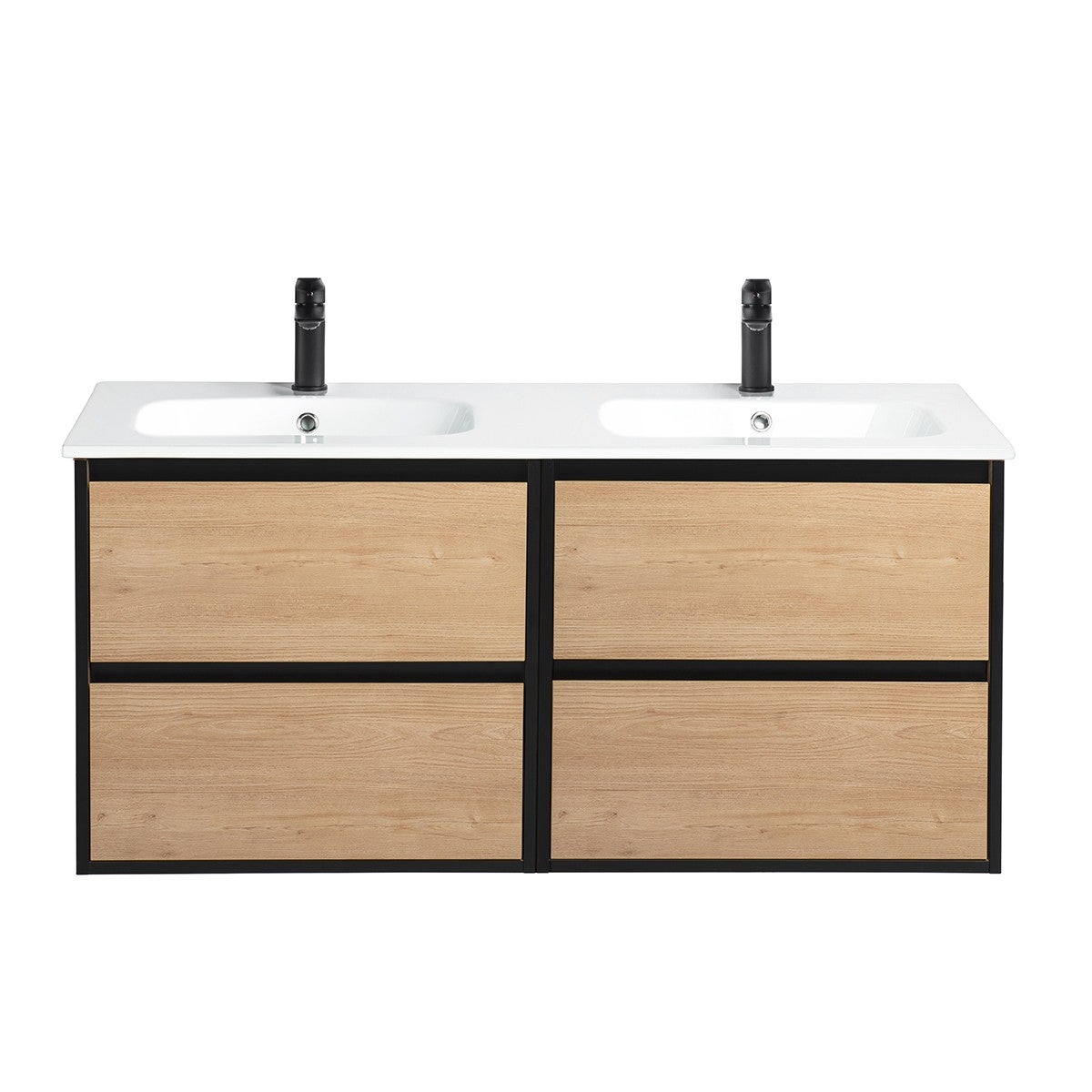 Meuble double Prémonté sous vasque Bois/Noir 120Cm MITIS - 3