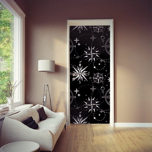 Pegatina de la puerta, vientos blancos pegatina adhesiva vientos blancos sobre fondo negro para la contrabanda, 204 cm x 83 cm
