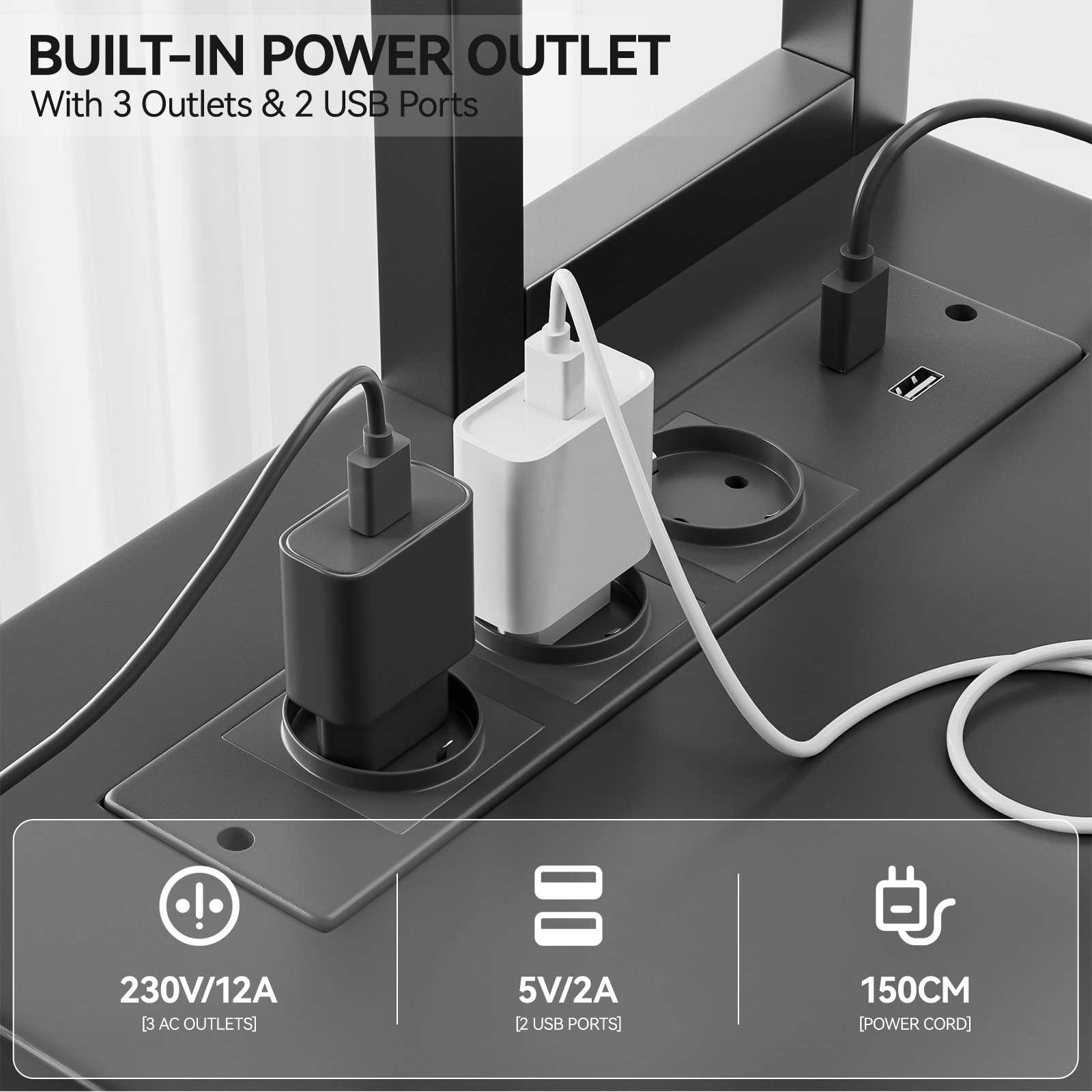 Scrivania angolare L 135 cm con LED e prese, scrivania gaming doppia con scaffali, supporto PC, ganci e tasca portaoggetti per casa e ufficio - 4