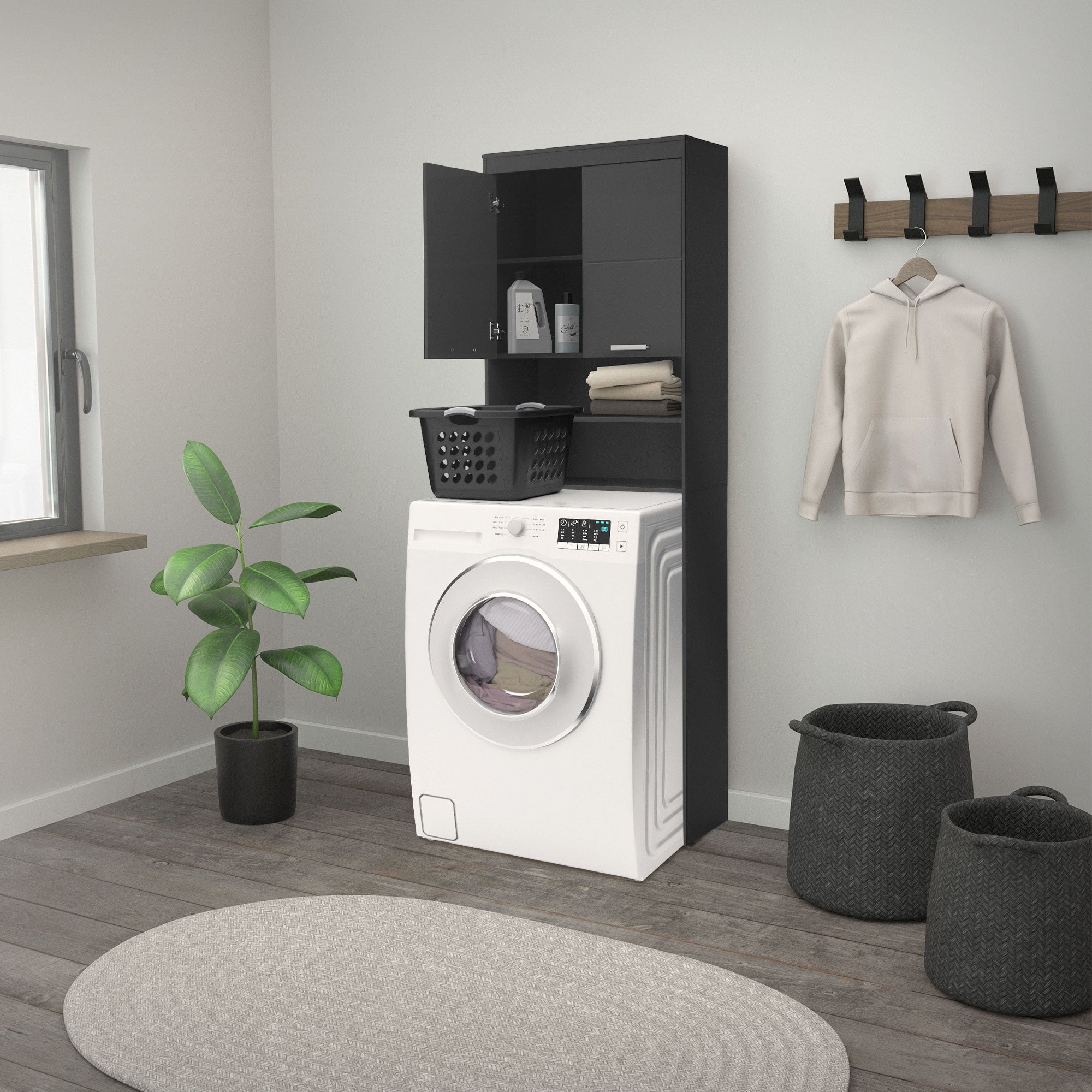 Mobile Per Lavatrice In Grigio Sonoma – 71x71,5x91,5 Cm – Con Ante E Ripiani – Facile Da Montare