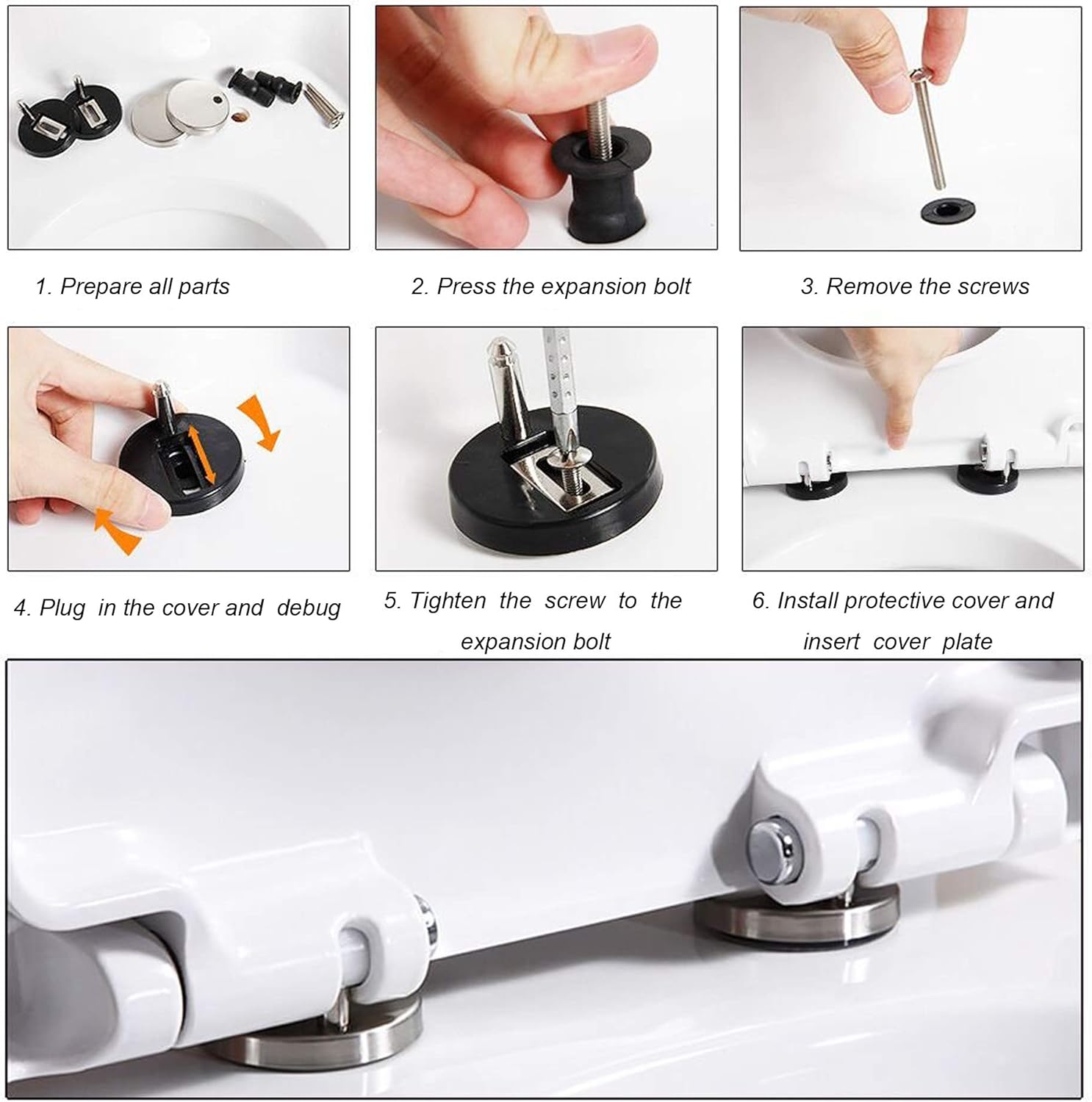 Lot 2 Fixations Universelles Abattant WC - Charnières Robustes pour Couvercle Toilettes, Remplacement Facile et Durable - 4