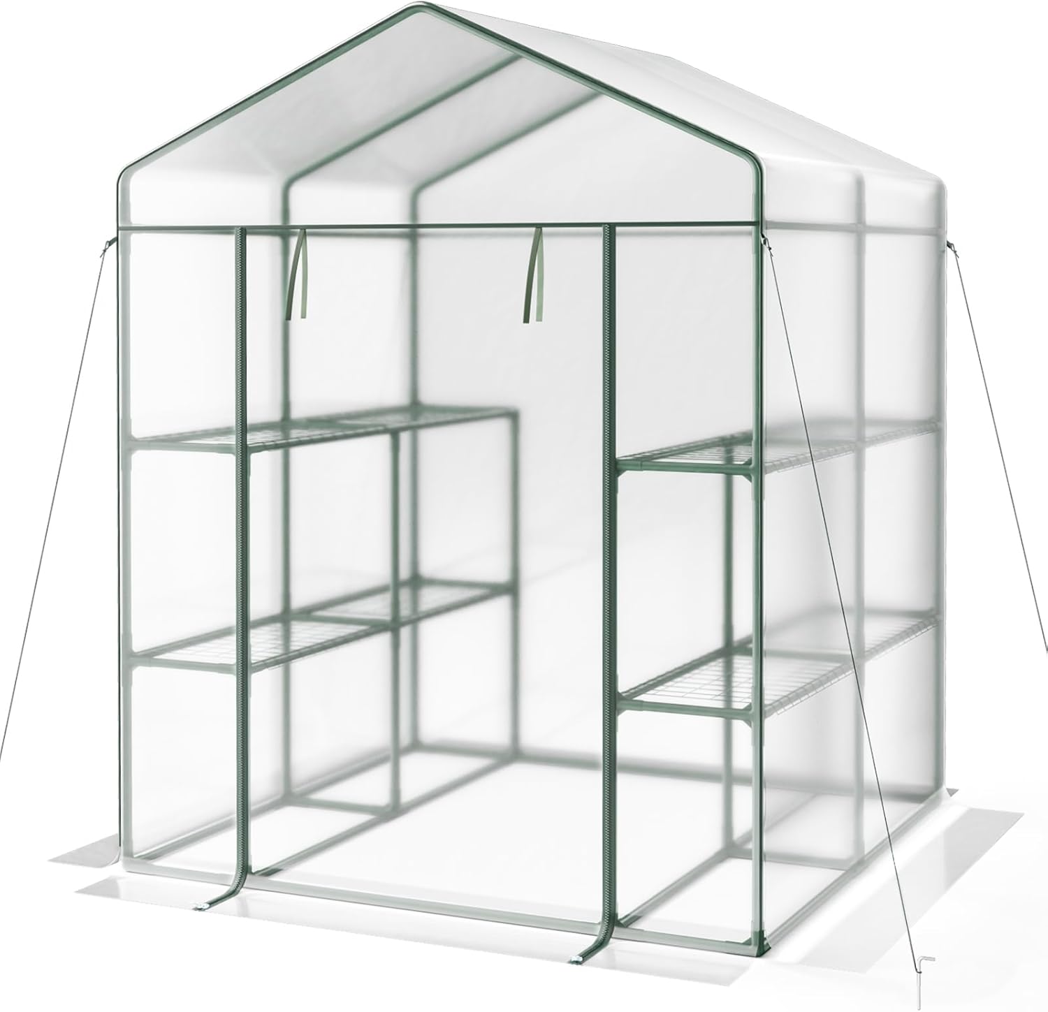 Mini Przenośna Szklarnia, Szklarnia Ogrodowa na Zewnątrz z 4 Poziomami, 8 Półkami, Drzwiami na Kółkach z Zamkiem Błyskawicznym, Roślin Doniczkowych