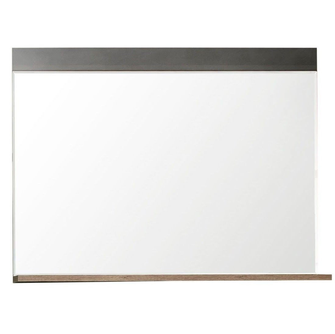INDY - Meuble d'entrée - Miroir avec tablette en mélaminé coloris gris ciment. L - H - P : 90 - 62 - 20 cm - 8