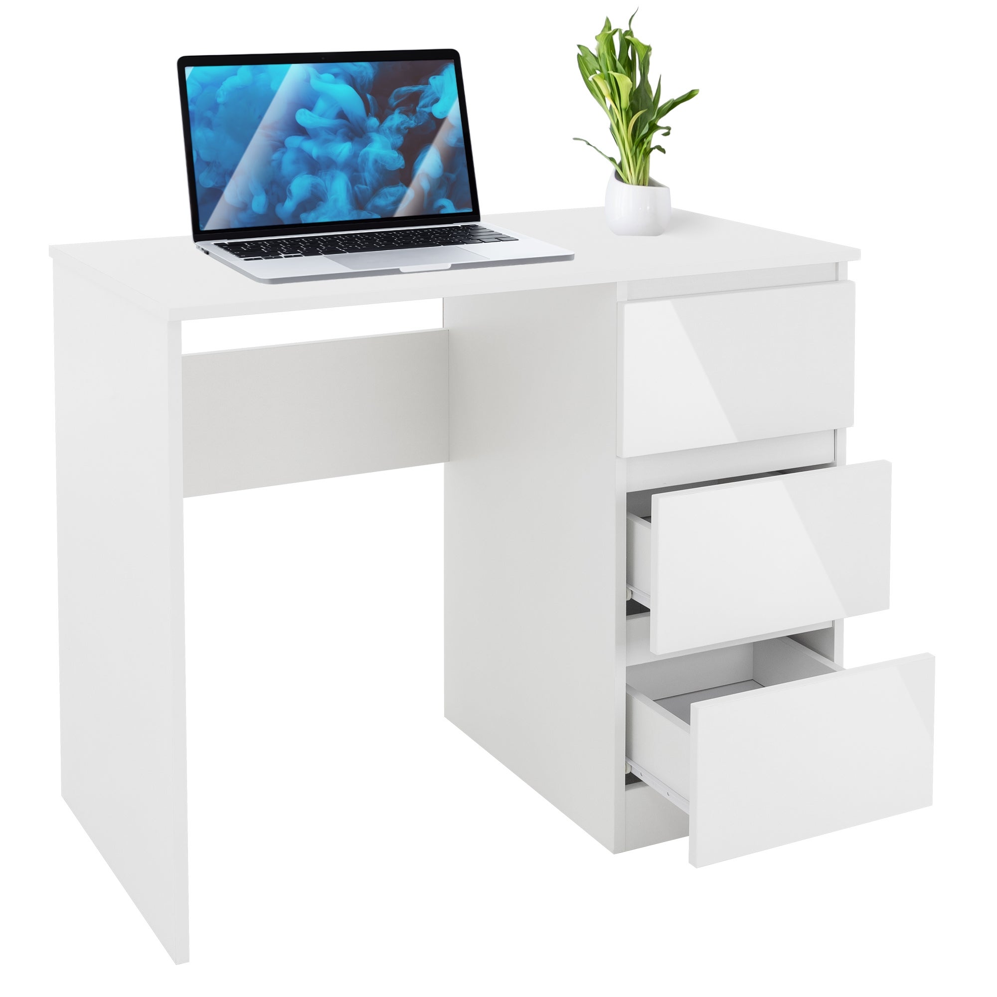Ml Design Modern Living Ml-Design Escritorio Con 3 Cajones 90X76x50 Cm Con Tapas De Cajones Brillantes Con Gran Espacio De Almacenamiento Mesa De Trabajo Para Ordenado Blanco , Leroy Merlin