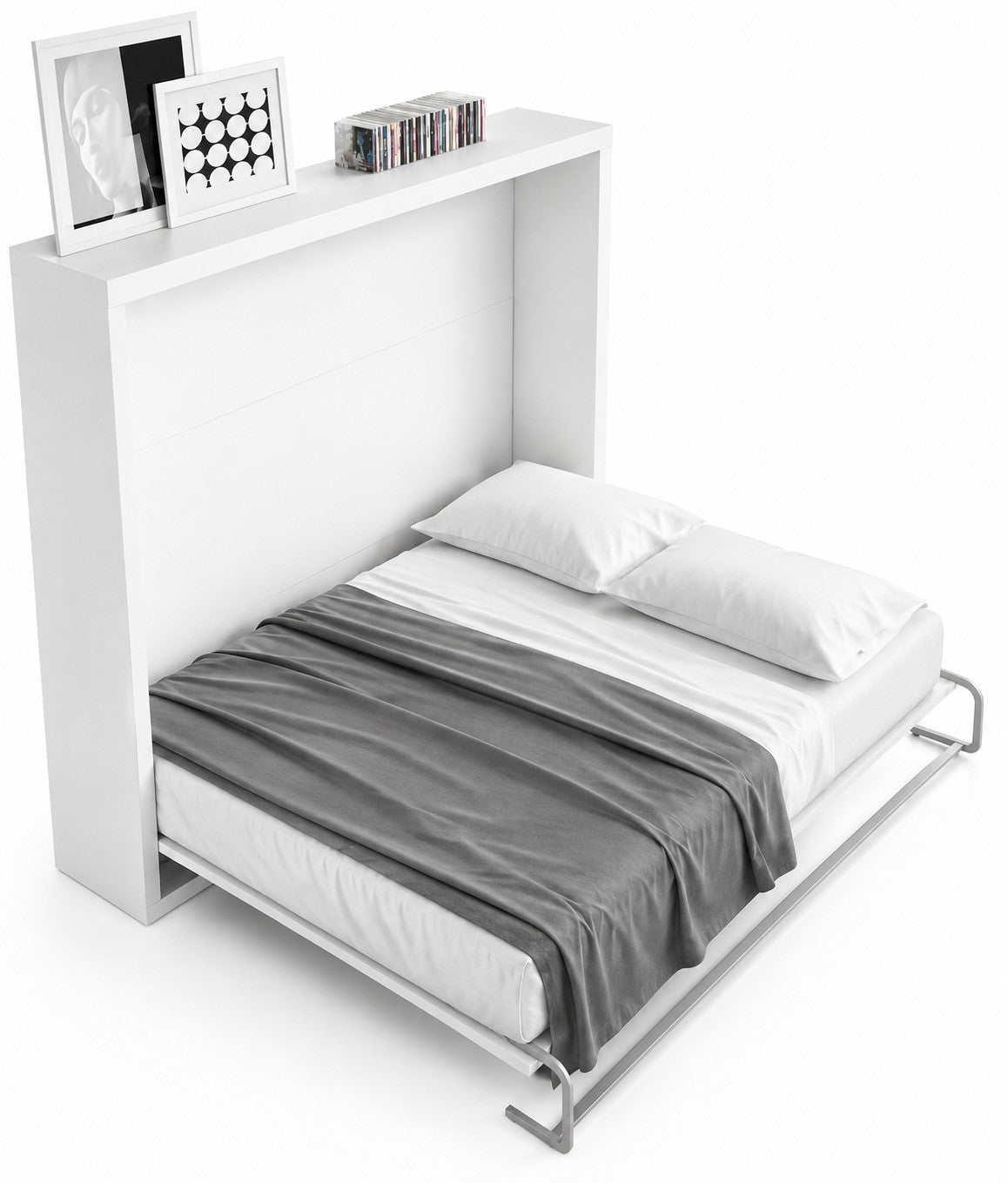 Lit escamotable horizontal KLIKA - Sommier à lattes - Poignée acier brossé 54cm-160x200-Cadre Gris ciment-Façade Vison - 6