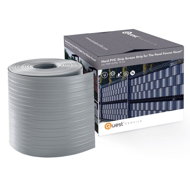 QUEST Taśma ogrodzeniowa PCV 19cm, listwa do ogrodzeń panelowych premium, 900 g/m2, RAL 7040, szary, 26 m