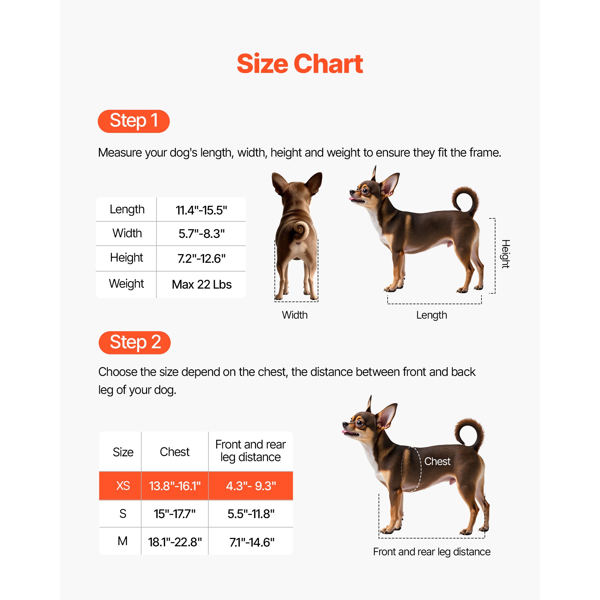 Cadeira de rodas leve para cães SucceBuy, carrinho de 2 rodas ajustável em altura, largura e comprimento, cães com deficiência até 10 kg, tamanho XS - 3