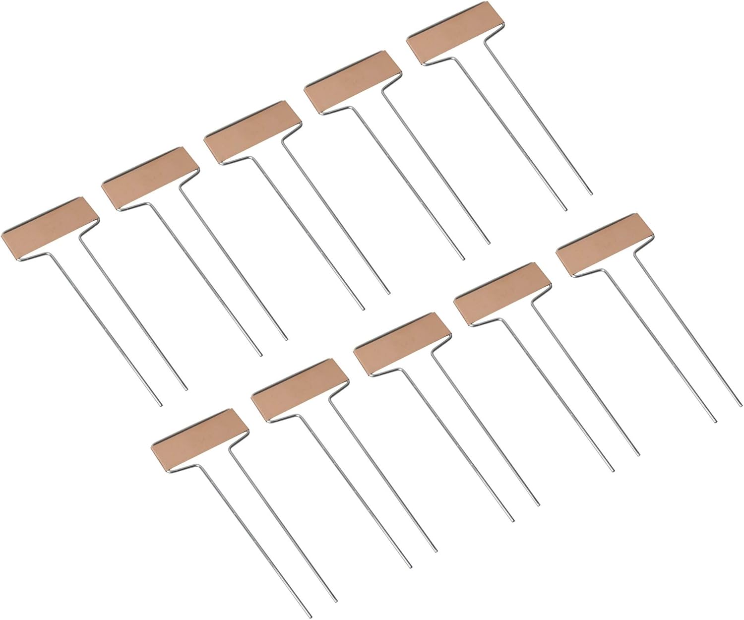 Opakowanie 10 miedzianych tabliczek z wizerunkami roślin (powierzchnia 6,5 x 2 cm, wysokość 25 cm), odpornych na rdzę i wodę.