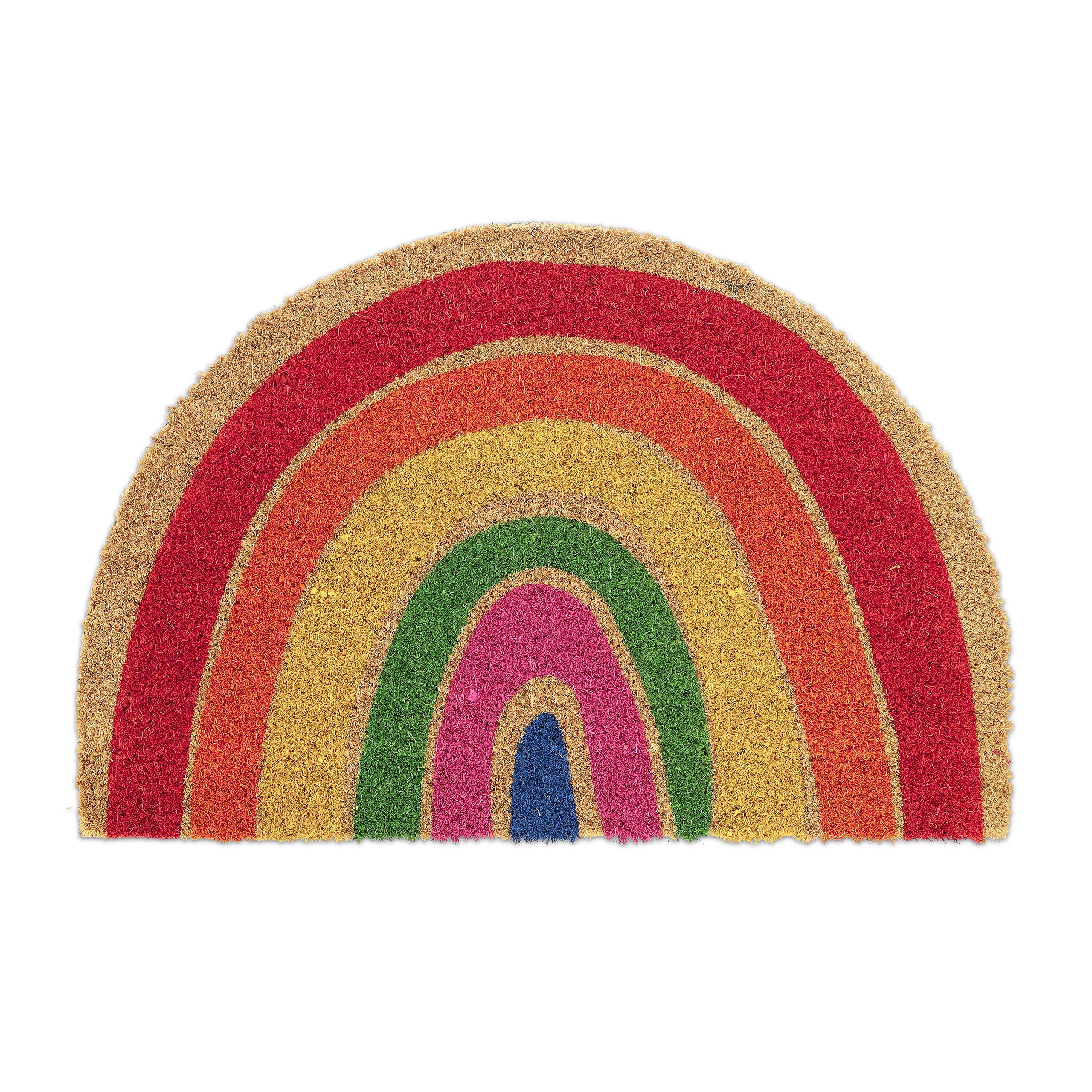 Relaxdays felpudo de coco, semicircular, 40x60 cm, alfombrilla arcoíris, interior y exterior, antideslizante, multicolor