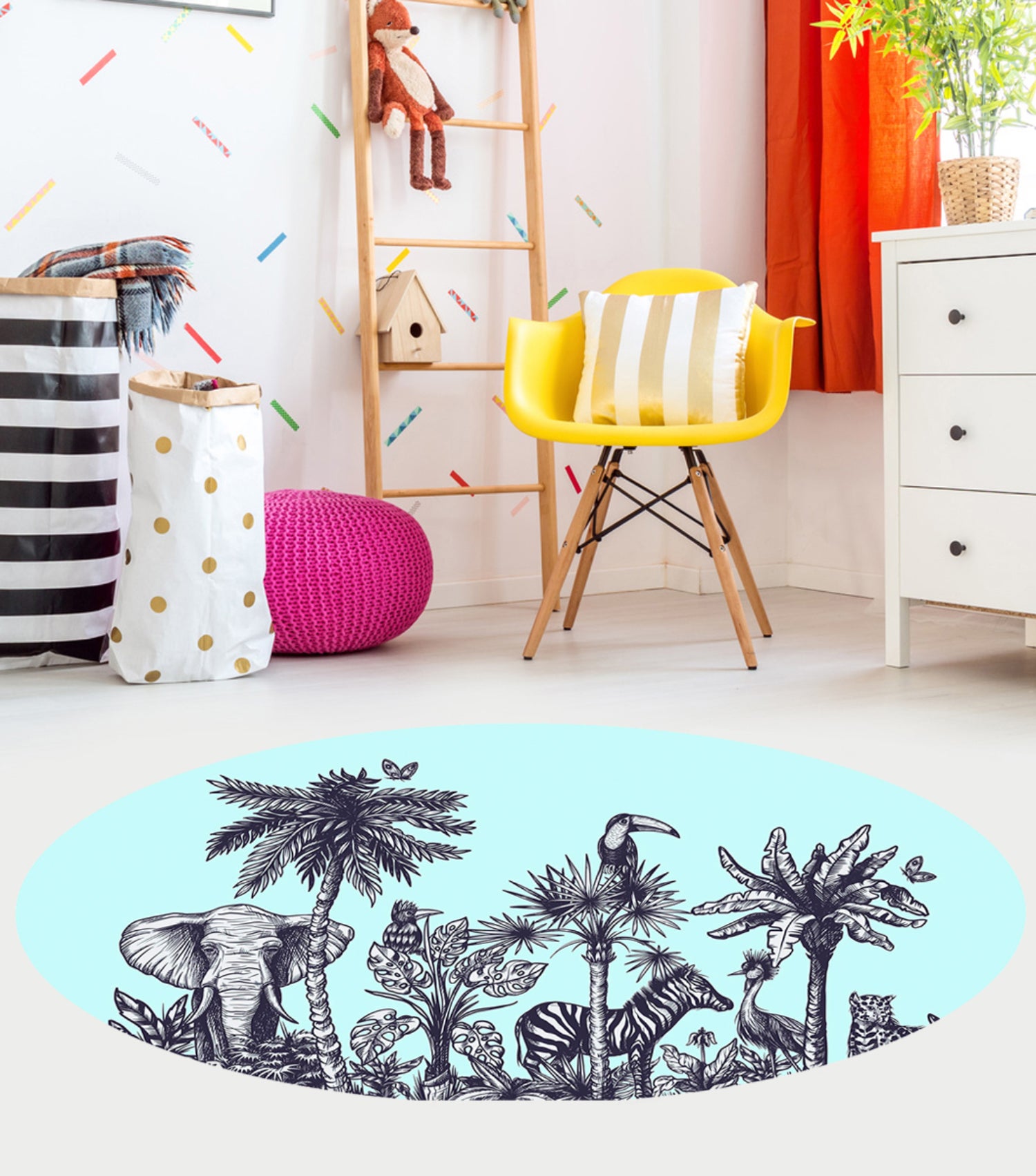 Dziecięcy dywan winylowy Sabana błękitny - owalny 150x265 cm - antypoślizgowy PVC, winylowy do pokoju dziecięcego, ognioodporny i zmywalny.