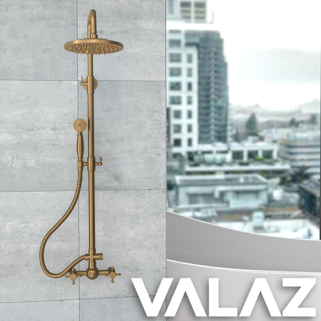 Valaz Barre de douche vintage réglable jusqu'à 120 cm, or antique, rétro, deux poignées - Série Adaja - 4