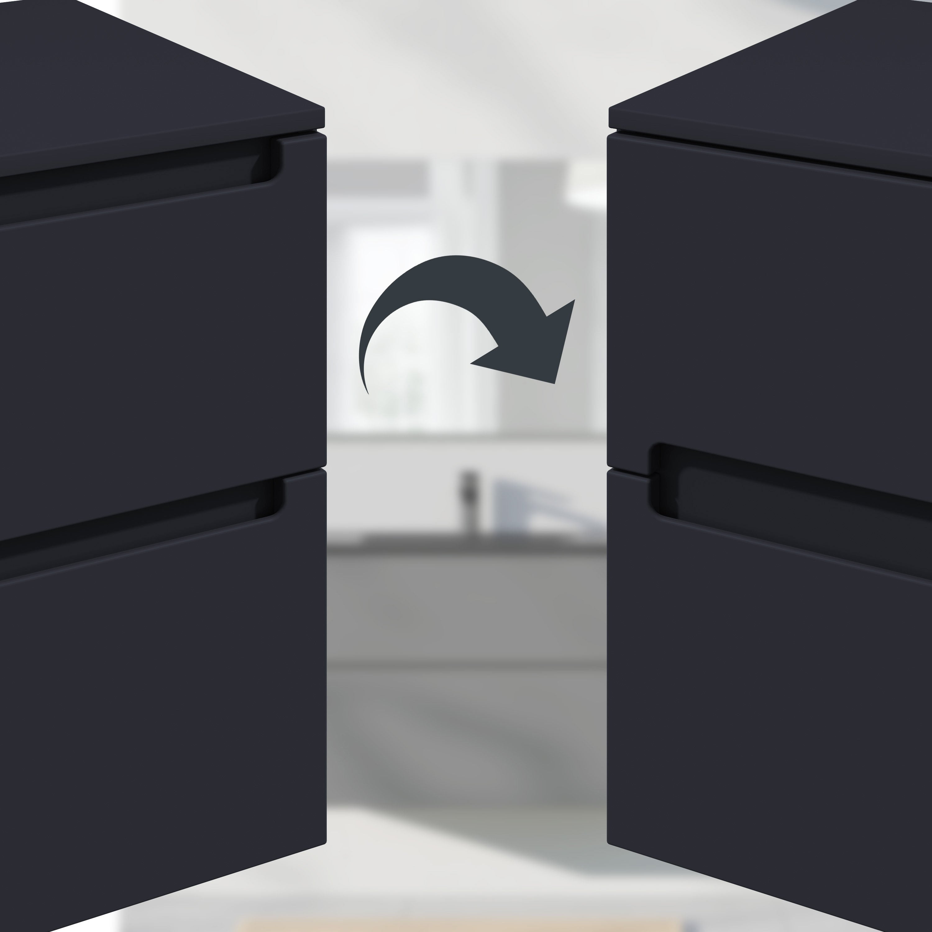 BERNSTEIN - Meuble double vasque suspendu MDF Bleu nuit mat, lavabos fonte Noir mat + trous robinet, tiroirs pivotants - 160x46x62cm - VIREO - 4