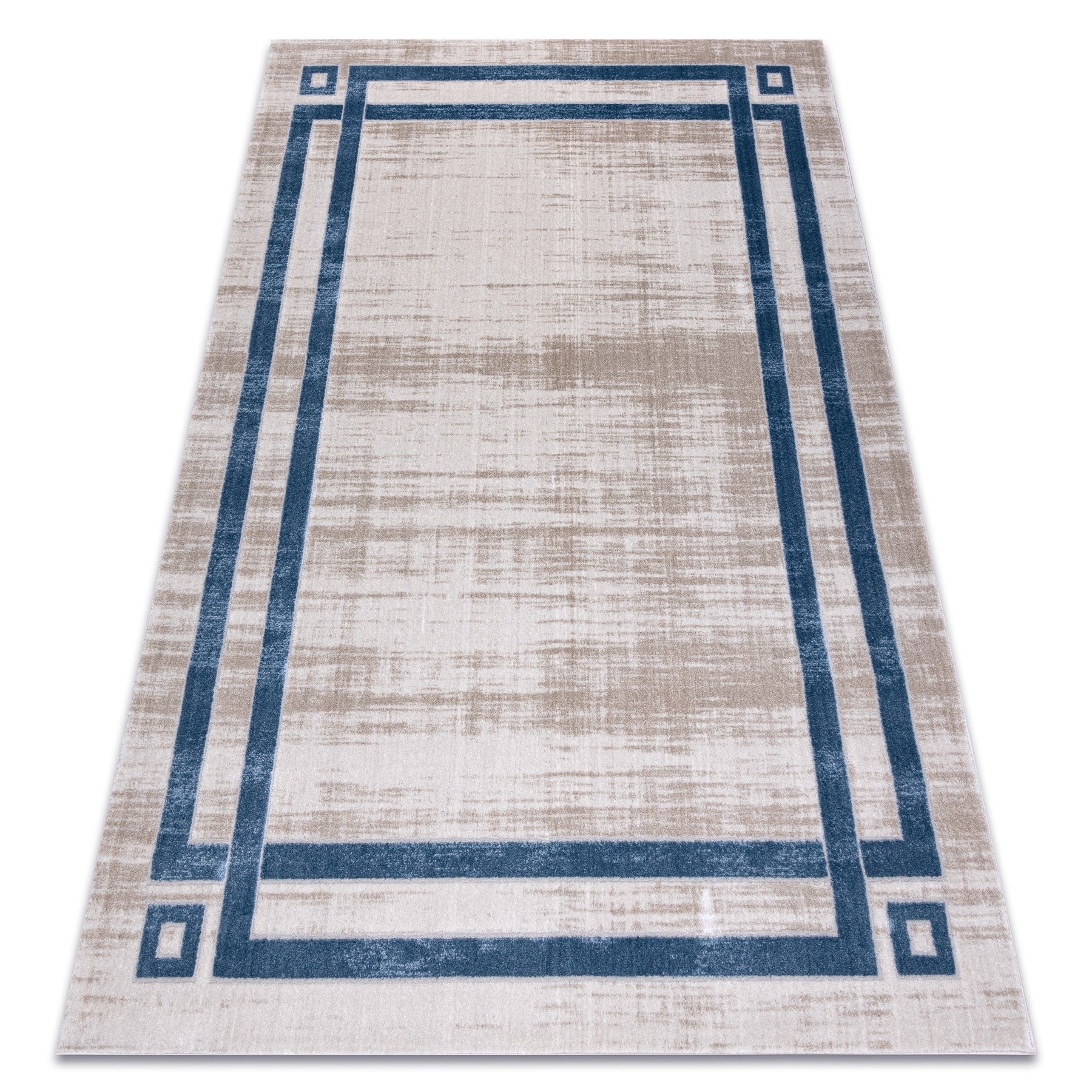 Dywan NOBLE nowoczesny 1539 68 Ramka vintage przecierany - Strukturalny, dwa poziomy runa krem / niebieski 160x220 cm