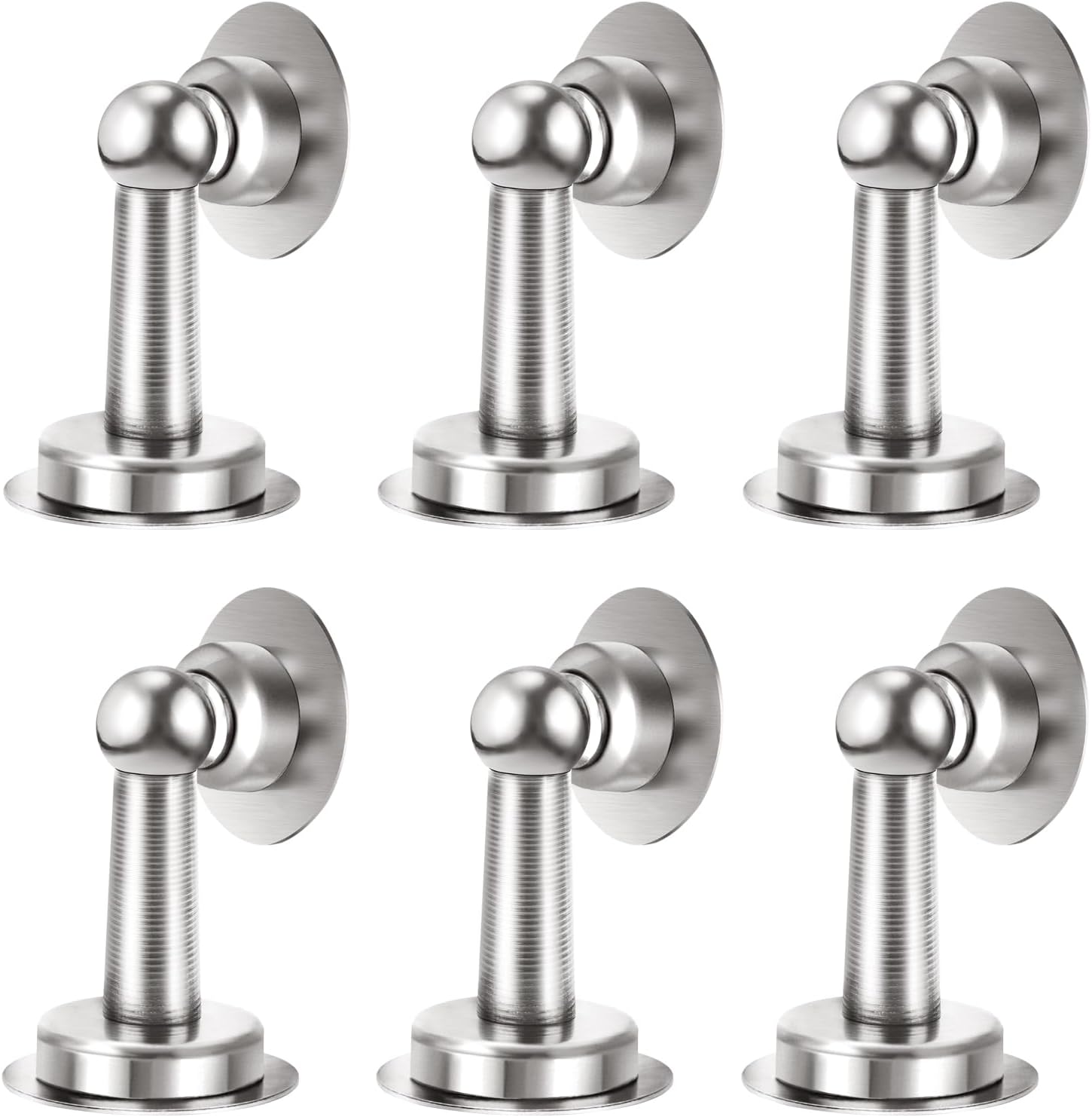 Zestaw 6 magnetycznych ograniczników do drzwi ze stali nierdzewnej, montaż na podłodze i ścianie, bez konieczności wiercenia