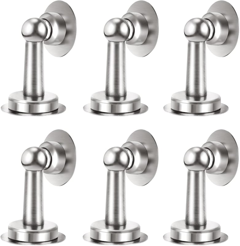 Zestaw 6 magnetycznych ograniczników do drzwi ze stali nierdzewnej, montaż na podłodze i ścianie, bez konieczności wiercenia