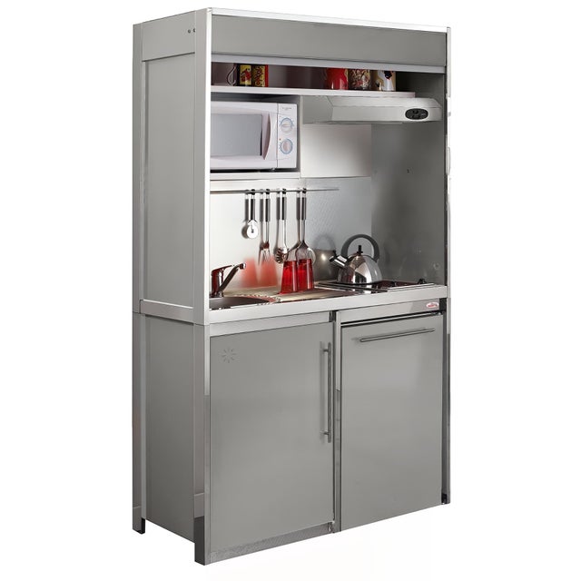 Cuisine compacte MODERNA COMBILOC DECO en métal couleur GRIS ALU 120x60 hauteur 2,02m évier et électroménager inclus