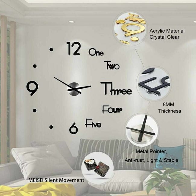 MODERNE DIY 3D Grand Numéro Horloge Murale Miroir Autocollant Décor MODERNE DIY 3D Grand Numéro Horloge Murale Miroir Autocollant Décor