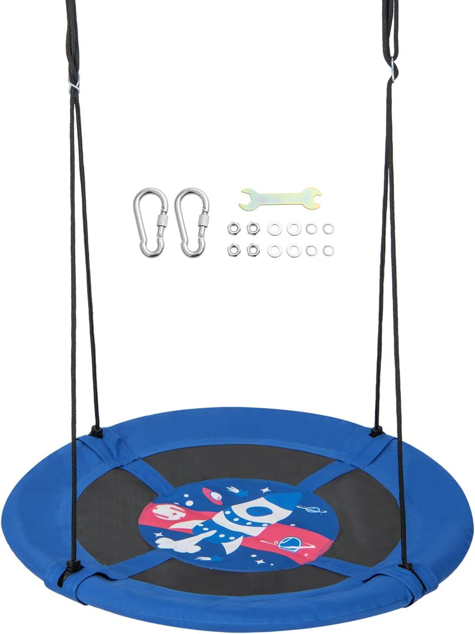 Huśtawka gniazdowa, huśtawka dziecięca, huśtawka na drzewo, wisząca, do użytku wewnątrz i na zewnątrz, dla dzieci i dorosłych, (niebieska rakieta)