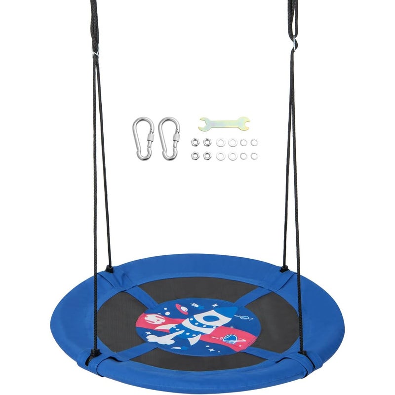 Huśtawka gniazdowa, huśtawka dziecięca, huśtawka na drzewo, wisząca, do użytku wewnątrz i na zewnątrz, dla dzieci i dorosłych, (niebieska rakieta)
