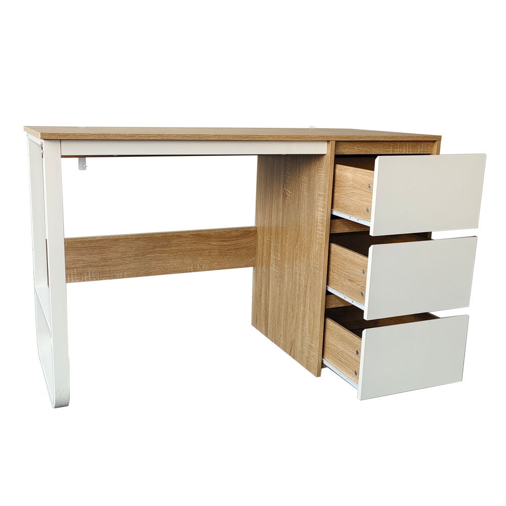 Bureau de 120 cm avec 3 tiroirs, bureau d'ordinateur moderne, structure métallique blanche, couleur Sonoma/blanc 120 x 48 x 74 cm - 5