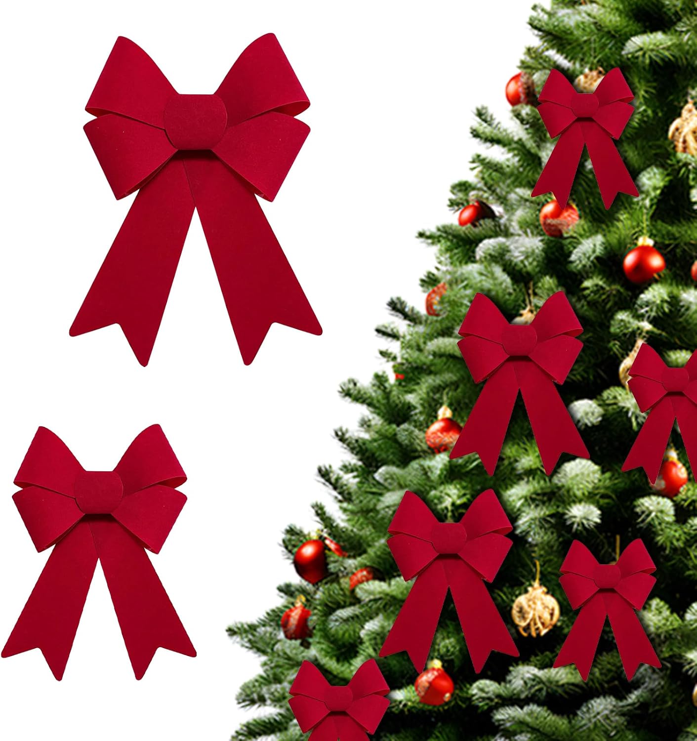 Grand Nœud De Noël En Velours Rouge - Décoration Pour Sapin, Couronne, Cheminée, Escalier - 48 X 63 Cm