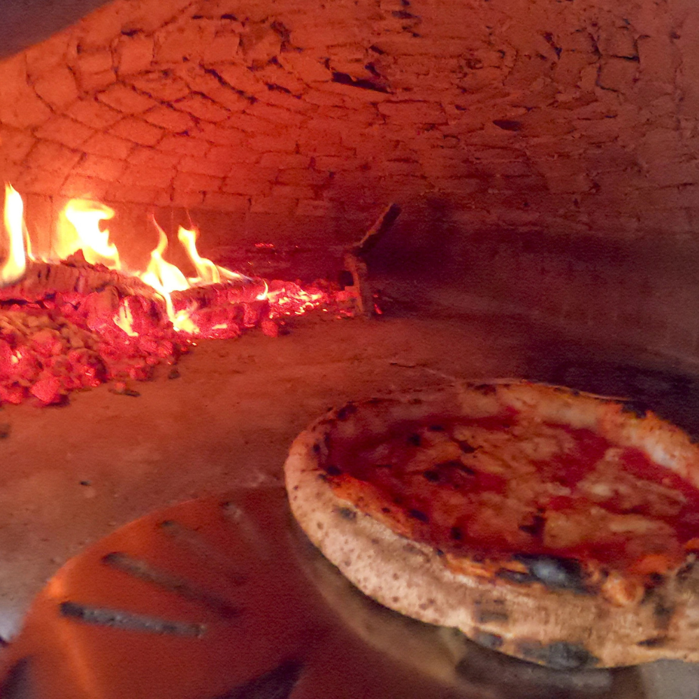 Forno a legna artigianale rivestimento mosaico cotto beige pizza linea wave *** misura : � 80 cm - 4