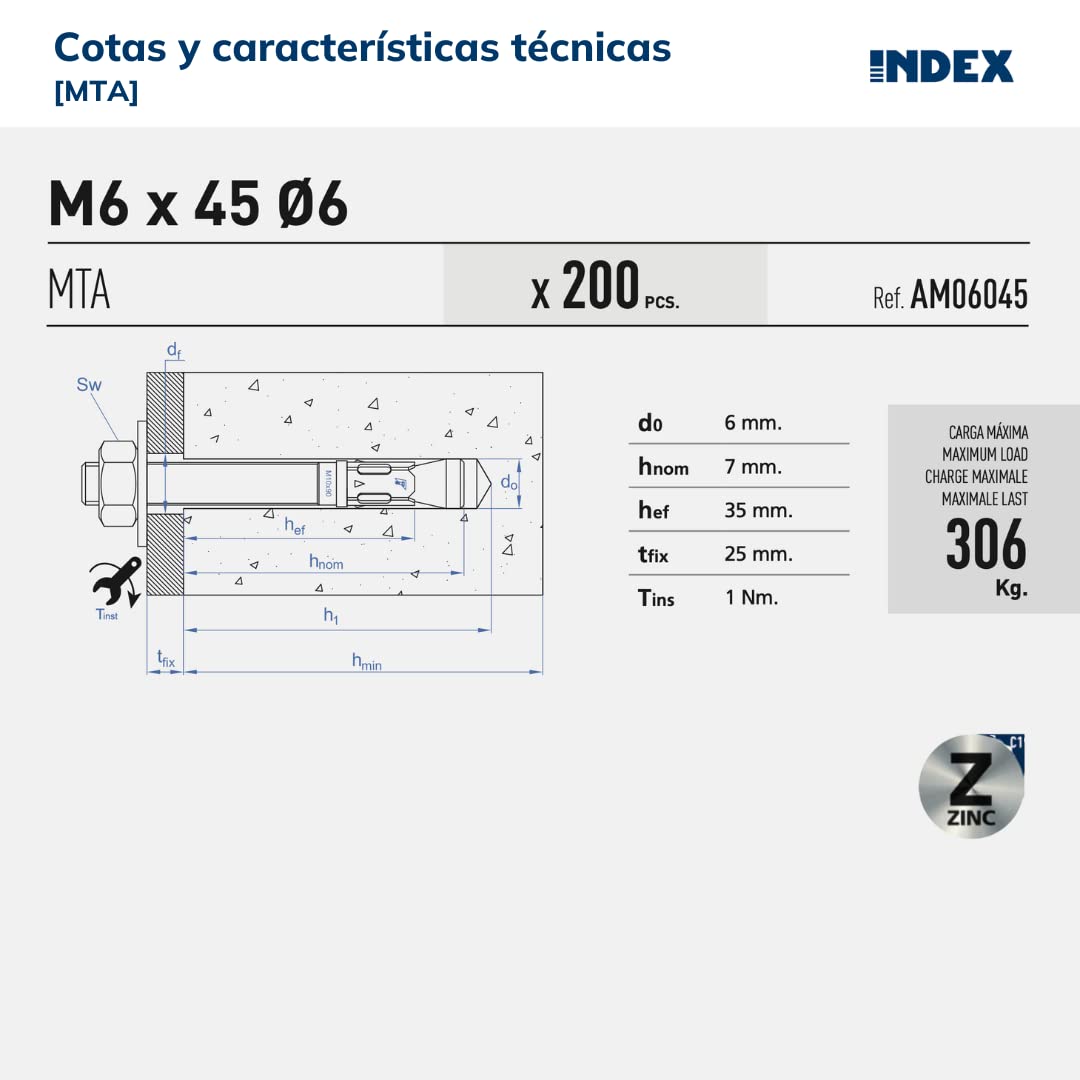 Goujon d'ancrage mâle charges lourdes - Tige zinguée - Bague zinguée M10 x 65 Ø10 - Boite de 100 - 5
