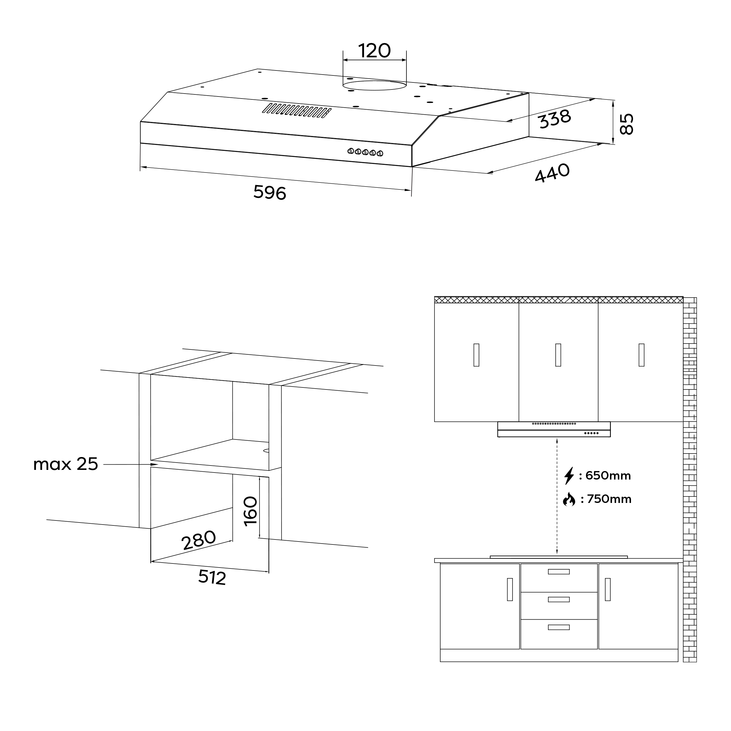 CIARRA VMB6903 Hotte Casquette 60cm Noir A+ 3 Vitesses 220m3/h Recyclage - 9