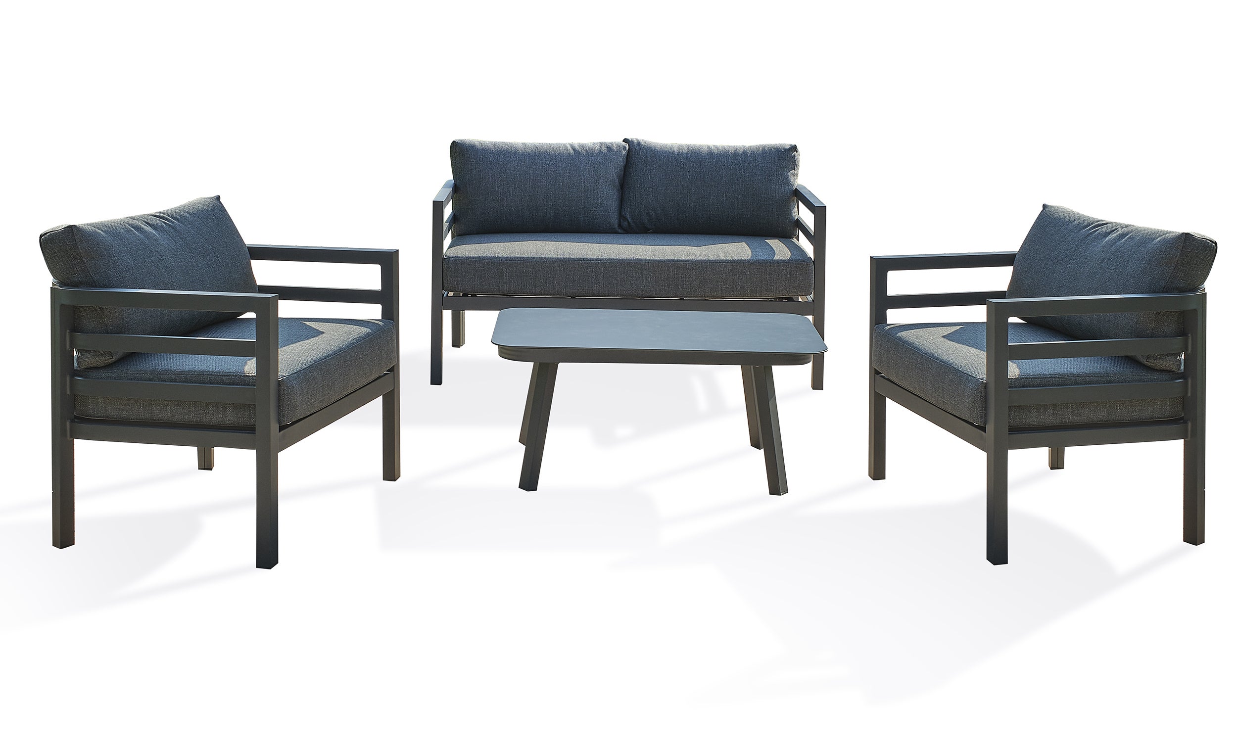 Salon De Jardin Modulaire Aluminium 7 Places - Canapé D'angle, Tabourets, Table Verre - Gris Anthracite - Housse Incluse