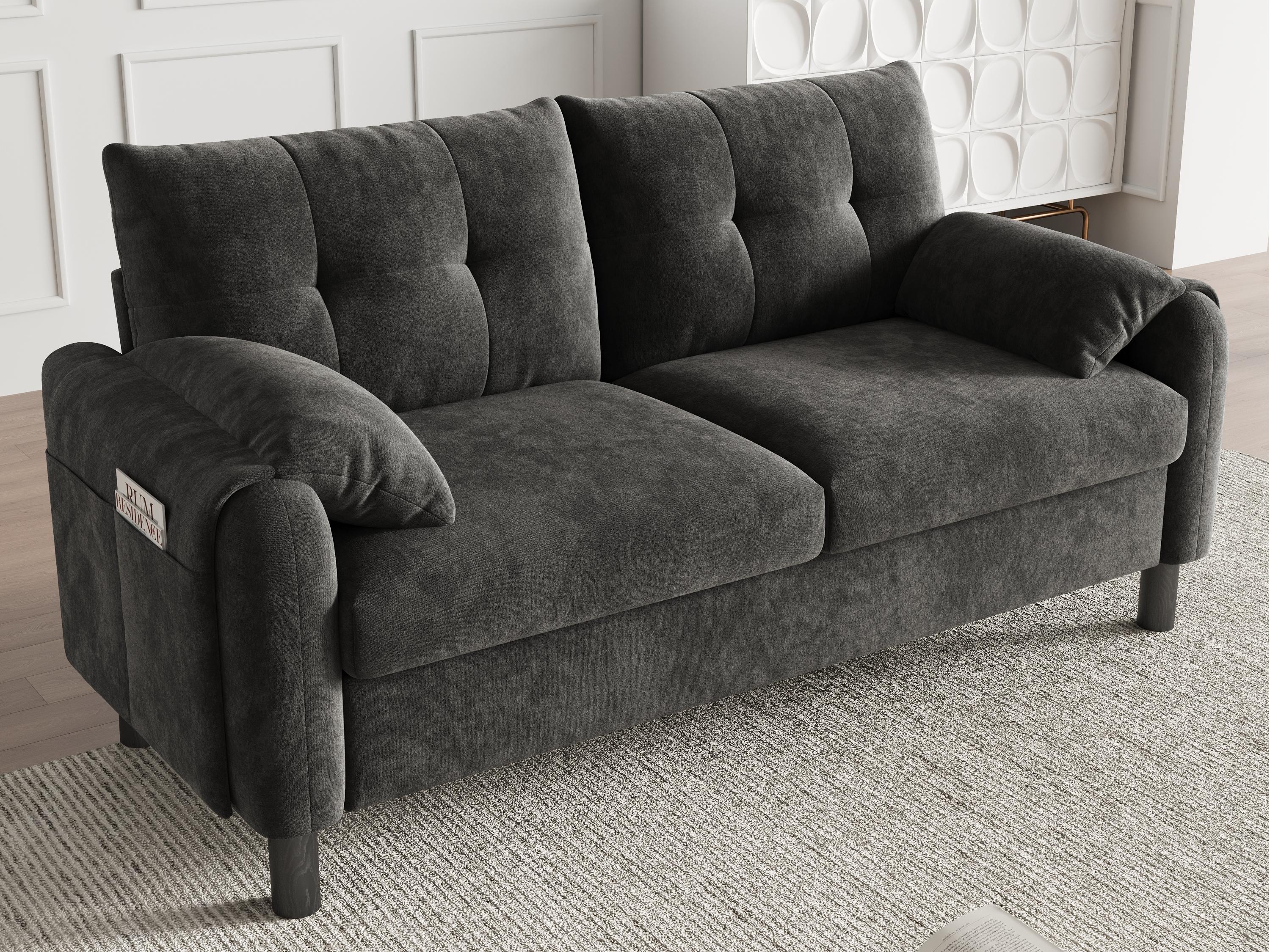 Nowoczesna sofa 2-osobowa 158x80x88,5 cm - z grubymi poduszkami - Tkanina szenilowa - Szara