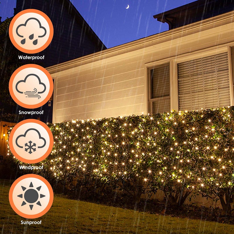 Filet Lumineux LED 2x2M Blanc chaud Chaîne lumineuse avec 8 modes Rideau lumineux de Noël intérieur extérieur 200 LEDs - 4