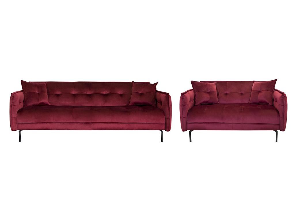 Canapé Design Italien Fantoni - Velours Bordeaux - 3 Places - 180 Cm