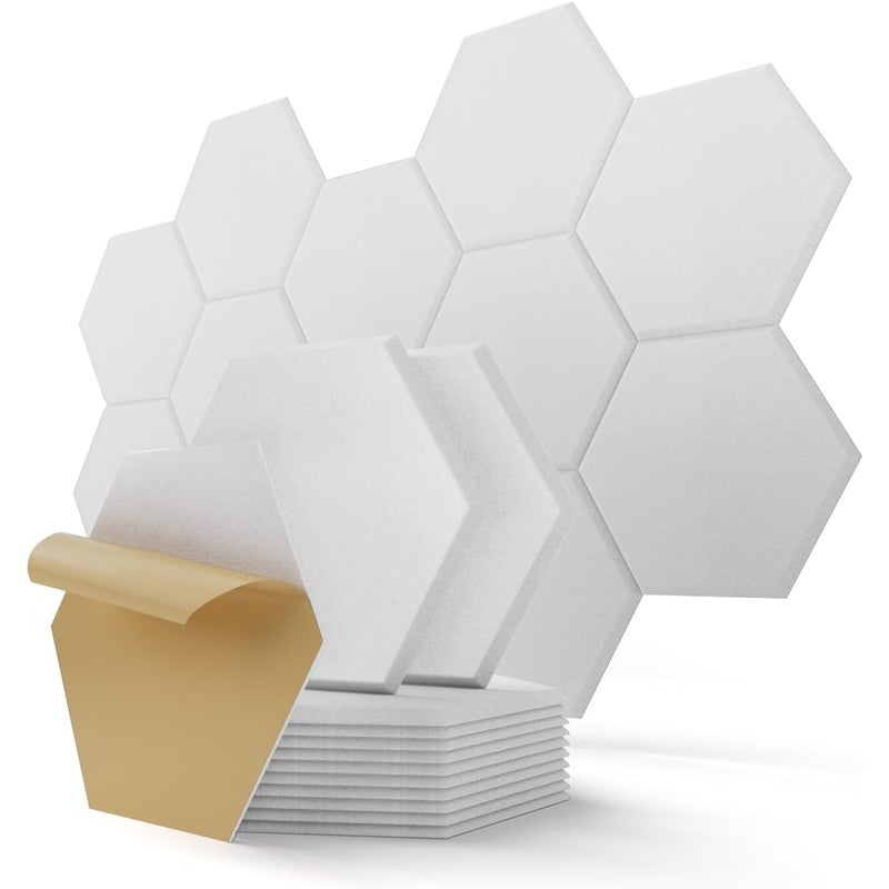 Sześciokątne panele akustyczne ścienne, samoprzylepne, do biur i salonów gier, 30,5 x 25,4 x 1 cm, białe, 24 sztuki