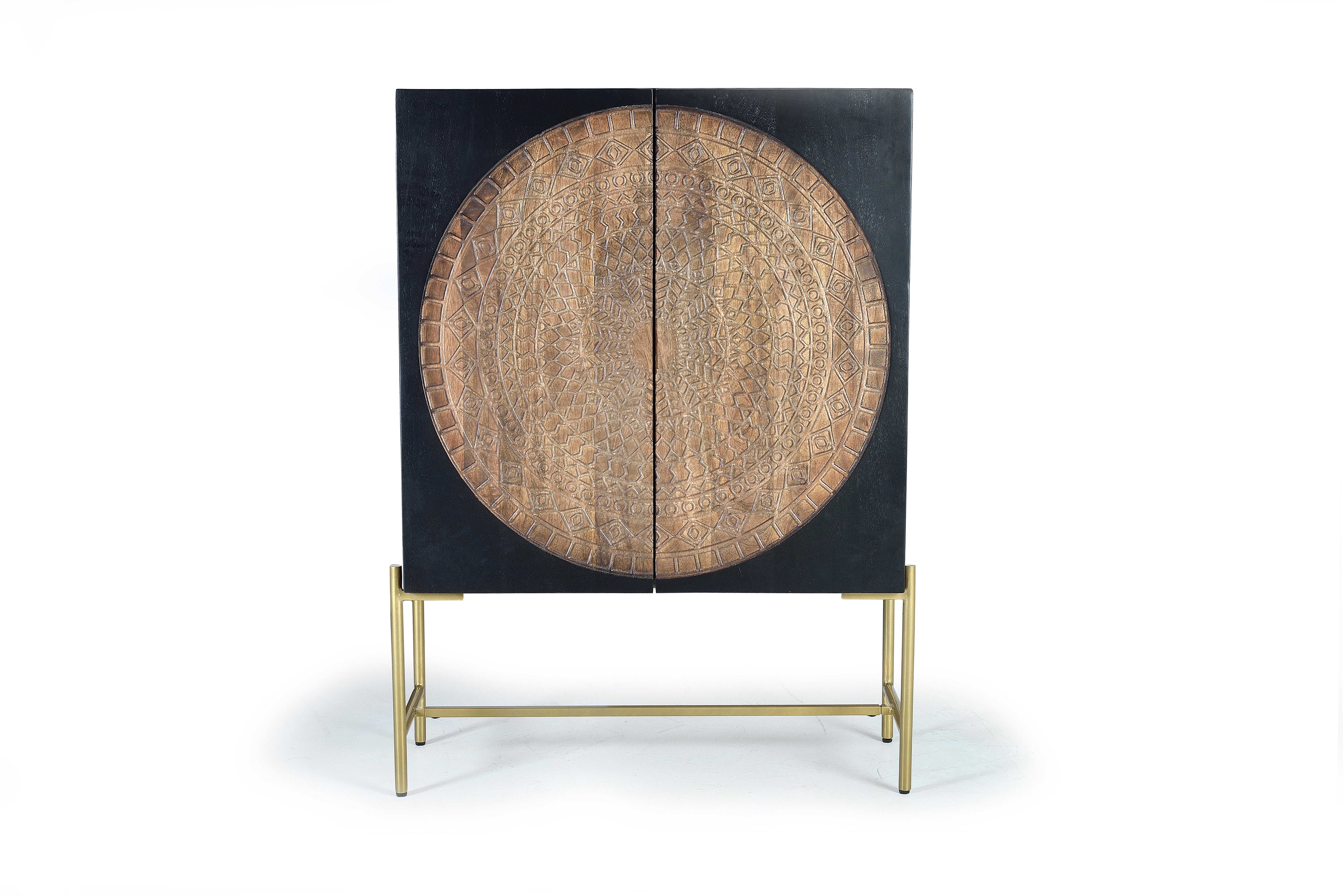 Armoire en bois manguier et metal doré