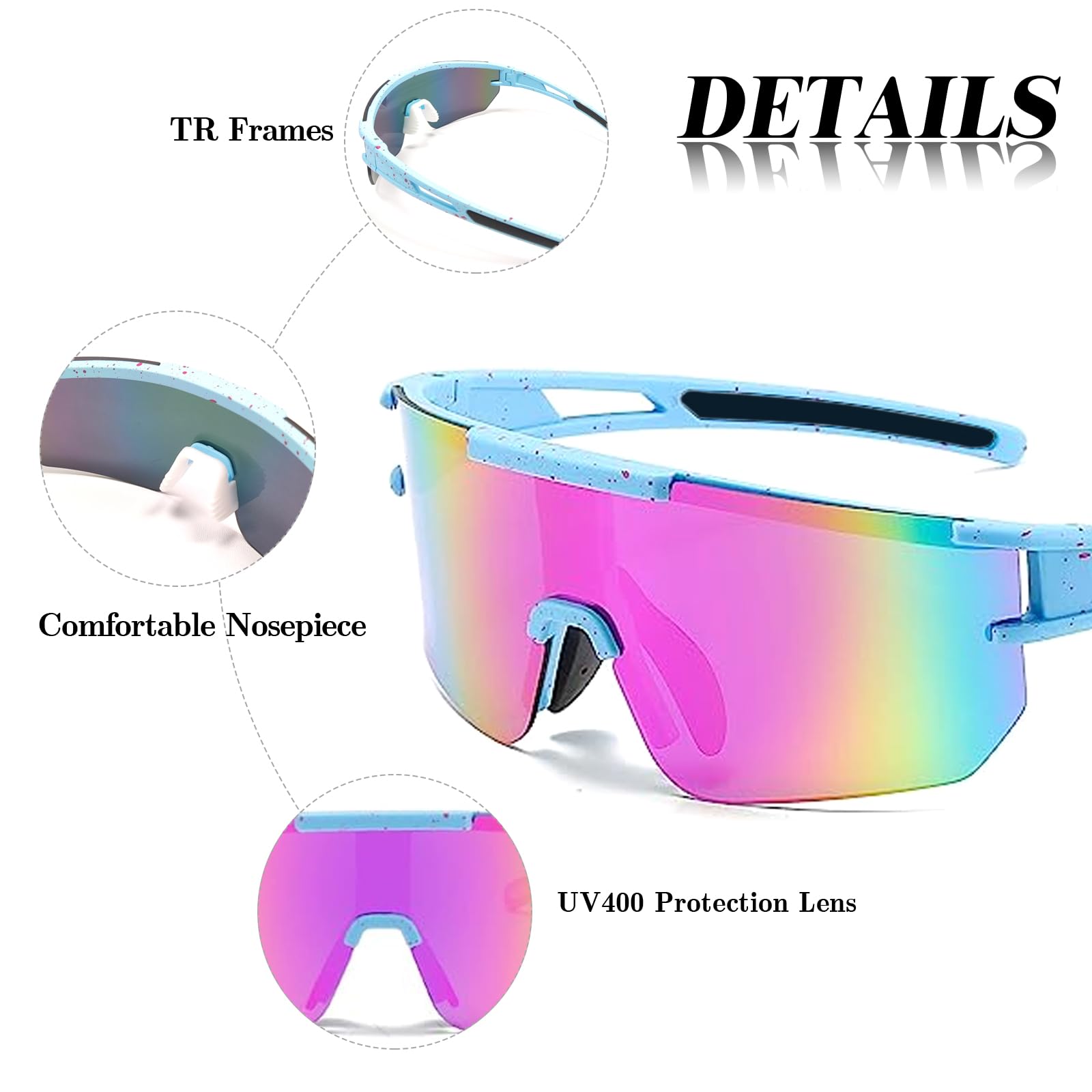 Lunette de Cyclisme Homme Lunettes Vélo Route Vitesse Protection UV400 Soleil Sport Outdoor Course Pêche Hommes Femmes - 3