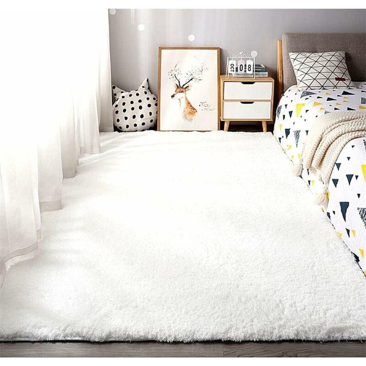 Tapis Salon Shaggy 160 x 230 cm Descente de lit Tapis Poils Longs Blanc Beige Tapis Doux pour Salon Chambre Canapé - 3