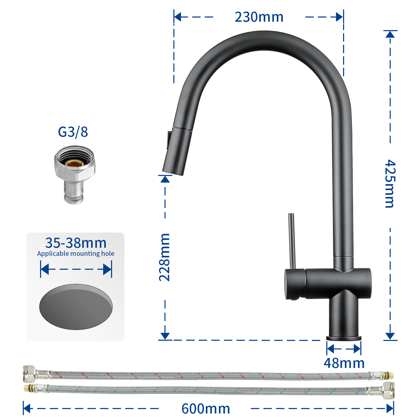 Cecipa max Mitigeur de Cuisine avec Douchette Extractible Robinet de Cuisine avec 2 Types de Jet D'eau Robinet d'évier (Noir),EU Modèle - 4