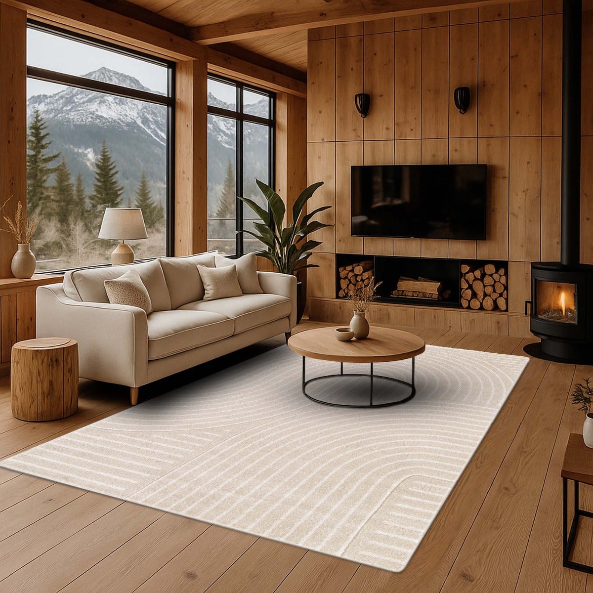 Tappeto morbido a rilievo geometrico astratto beige 160x230 - 6