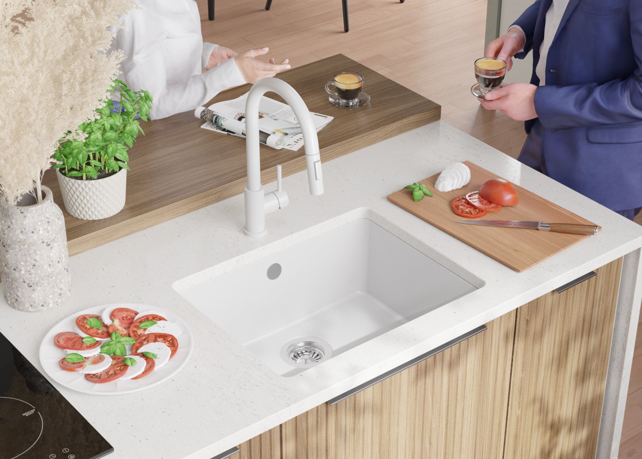 Lava-louça de encastrar Branco 56x44cm, Pia de Cozinha 1 cuba + Kit de drenagem, Pia em Granito em armários de 60cm - Veneza Easy PRIMAGRAN - 4