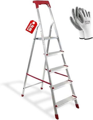 Scala A 5 Gradini In Alluminio Leggera - Portata 100 Kg, Antiscivolo | Per Casa E Ufficio - Foto 2