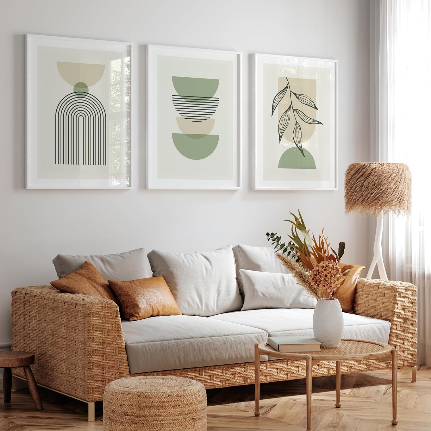 Lot de 3 Tableau Murale Affiche Décoration Chambre Maison Cousine - Poster Mural Tableaux Déco Boho Salon,sans cadre,vert - 3