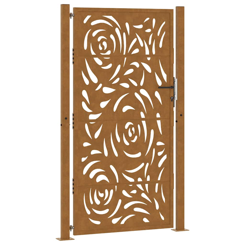 Portillon De Jardin En Acier Corten - Design Découpé Bambou - Dimensions 85x125 Cm (LxH) - À Assembler - Patine Rouille Naturelle - 5