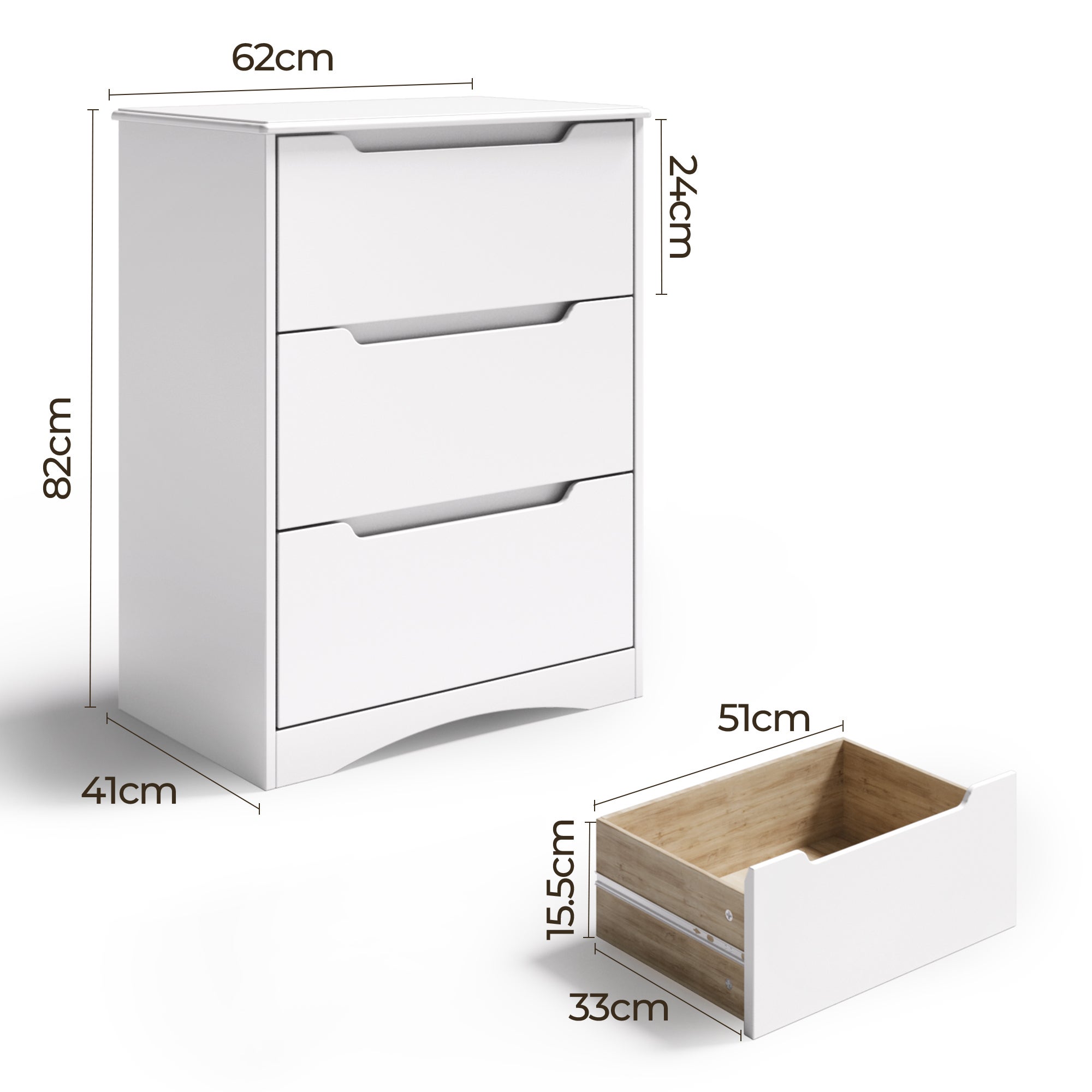 Bealife Cassettiera a 3 cassetti, bianca, 62 x 41 x 82 cm - 6
